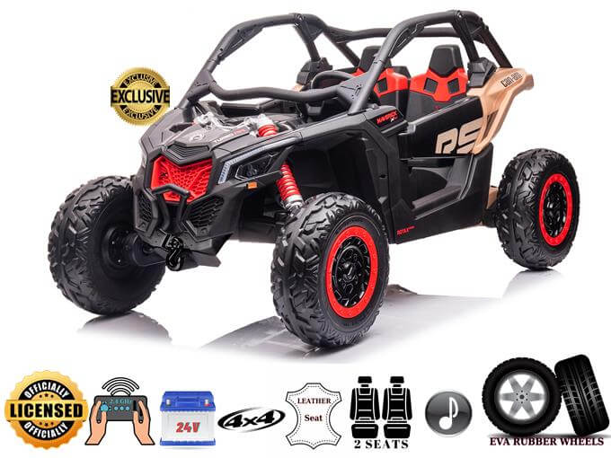 24V Kids Can-Am Maverick 2 motors Powered Kids Buggy 2 Leather Seats Remote Control EVA Wheels