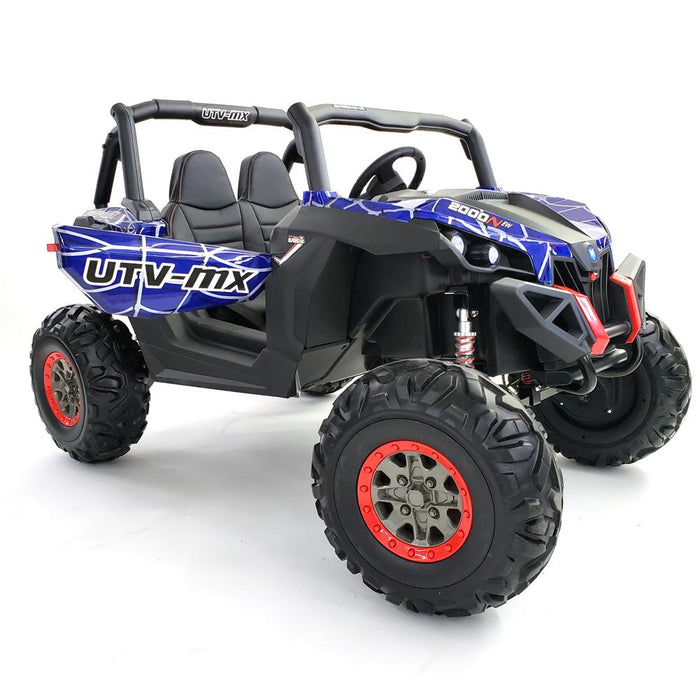 24v Ride On Truck Electric Buggy MP4 Spider Blue TV Touch Screen 2 Seats Rubber Wheels 200 Watts 2 Motors