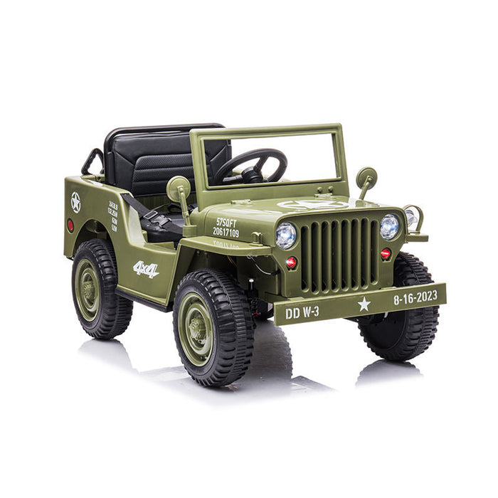 Kids US Army Military Willy Ride On Truck Collection of 2025 Leather Seat Remote Control EVA Rubber Wheels
