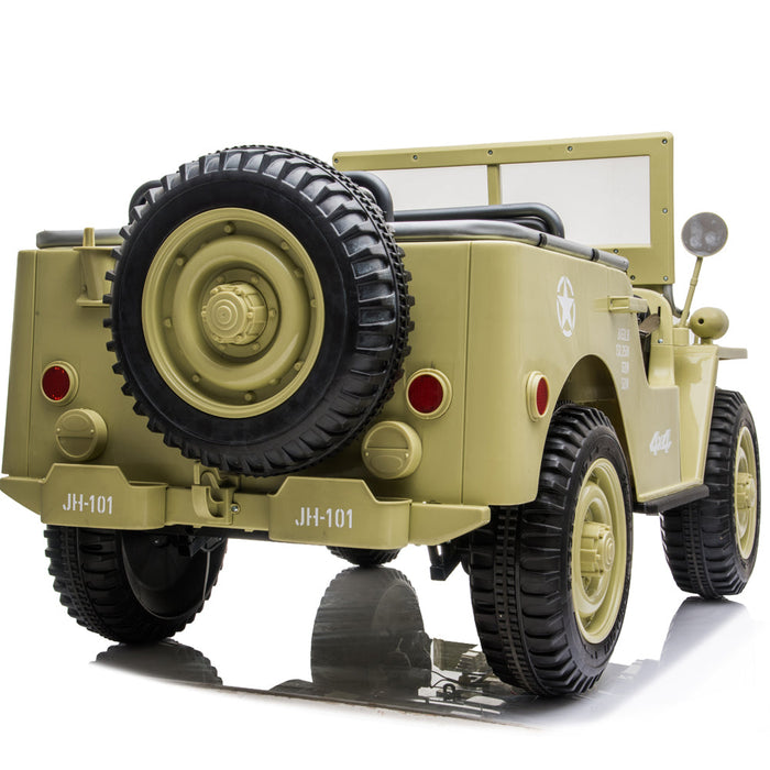 24V Willy Jeep 4x4 Kids Army Military Ride On Truck 3 Leather Seats Remote Control EVA Rubber Wheels