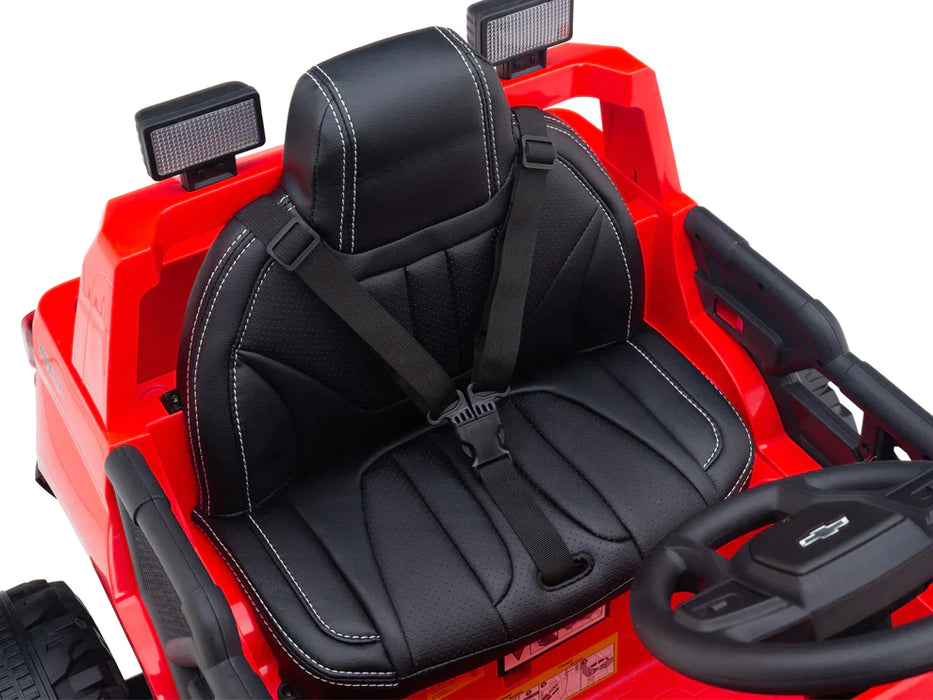 Powered 24V Chevrolet Silverado Remote Control Leather Seat EVA Wheels