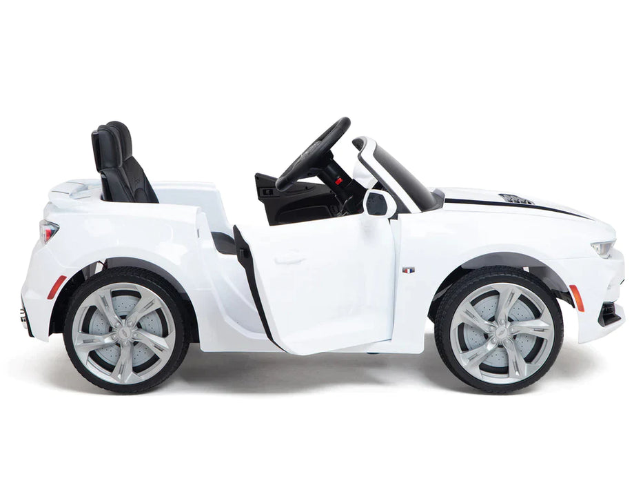 12V Chevrolet Camaro White Color Remote Control EVA Wheels Leather Seat