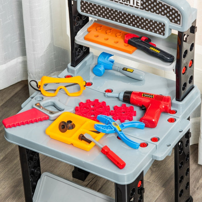 Kids Construction Playset Toy with Battery-Powered Drill Hammer Saw Storage Tray 79 Pcs