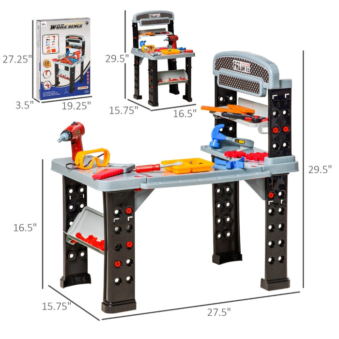 Kids Construction Playset Toy with Battery-Powered Drill Hammer Saw Storage Tray 79 Pcs