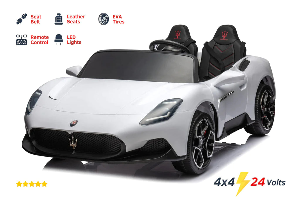 Maserati Kids Ride On 24V 4X4 Powered Car 2 Seats Remote Control EVA Wheels White Color