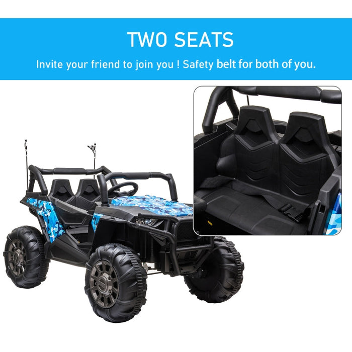 Kids Buggy UTV 12V Electric Ride On Car 2 Seats Remote Control Camouflage Blue