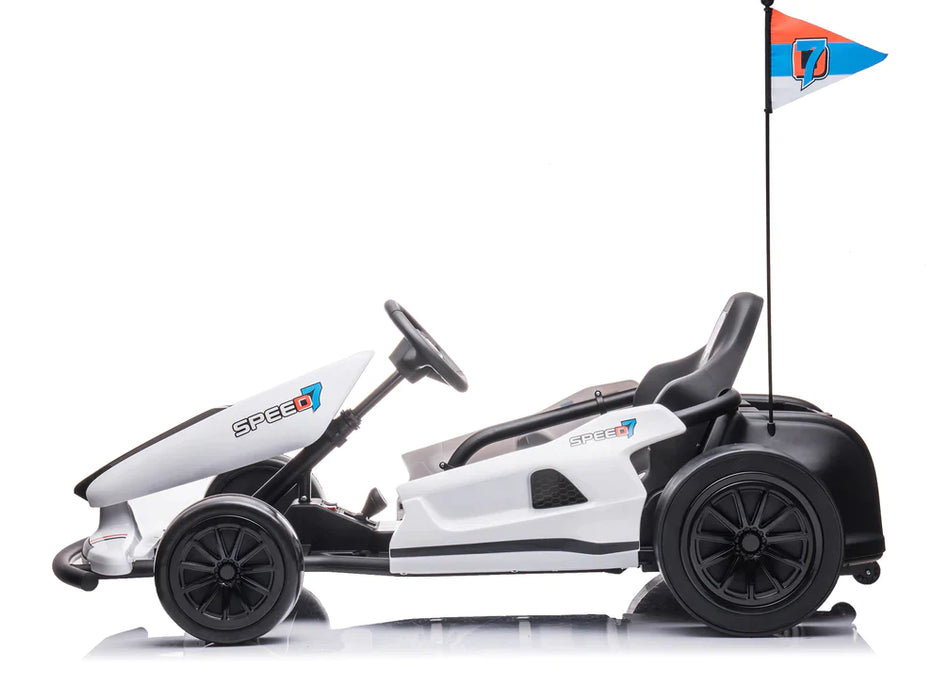 24 Volt Kids Electric Go Kart Ride On DRIFT Function Power Car White
